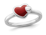 Sterling Silver Polished Red Enameled Heart Ring